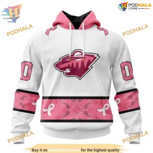 Custom IN OCTOBER WE WEAR PINK BREAST CANCER NHL Minnesota Wild Hoodie 3D 1