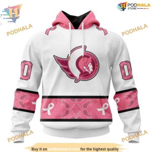 Custom IN OCTOBER WE WEAR PINK BREAST CANCER NHL Ottawa Senators Hoodie 3D 1