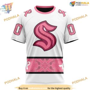 Custom IN OCTOBER WE WEAR PINK BREAST CANCER NHL Seattle Kraken Hoodie 3D 3