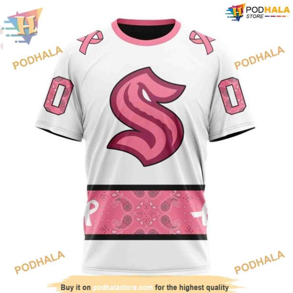 Custom IN OCTOBER WE WEAR PINK BREAST CANCER NHL Seattle Kraken Hoodie 3D
