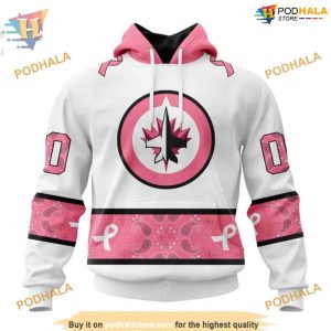 Custom IN OCTOBER WE WEAR PINK BREAST CANCER NHL Winnipeg Jets Hoodie 3D 1