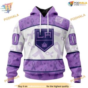 Custom Lavender Fight Cancer NHL Los Angeles Kings Hoodie 3D 1
