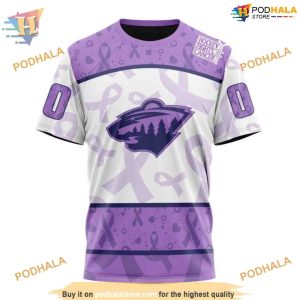 Custom Lavender Fight Cancer NHL Minnesota Wild Hoodie 3D 3