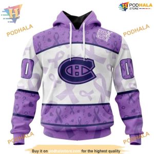 Custom Lavender Fight Cancer NHL Montreal Canadiens Hoodie 3D 1