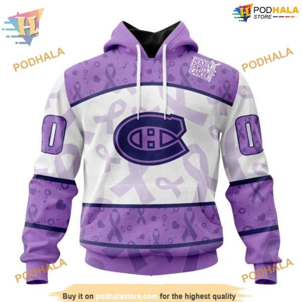 Custom Lavender Fight Cancer NHL Montreal Canadiens Hoodie 3D