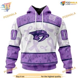 Custom Lavender Fight Cancer NHL Nashville Predators Hoodie 3D 1 1