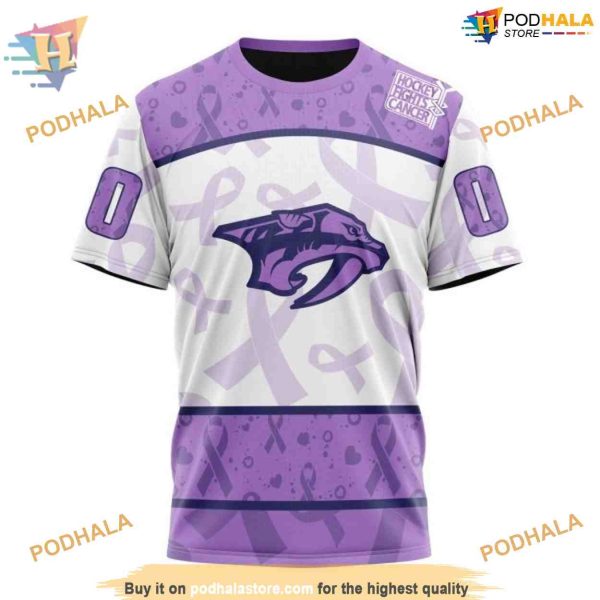 Custom Lavender Fight Cancer NHL Nashville Predators Hoodie 3D