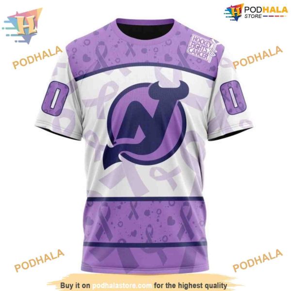 Custom Lavender Fight Cancer NHL New Jersey Devils Hoodie 3D