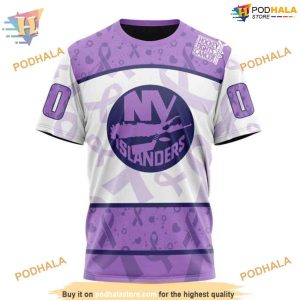 Custom Lavender Fight Cancer NHL New York Islanders Hoodie 3D 3