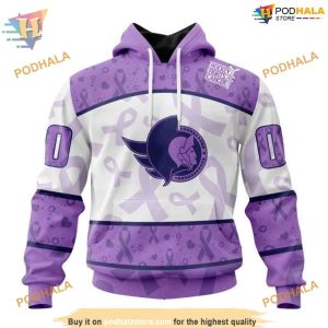 Custom Lavender Fight Cancer NHL Ottawa Senators Hoodie 3D 1