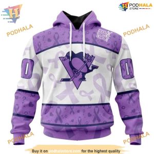 Custom Lavender Fight Cancer NHL Pittsburgh Penguins Hoodie 3D 1