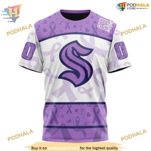 Custom Lavender Fight Cancer NHL Seattle Kraken Hoodie 3D 3