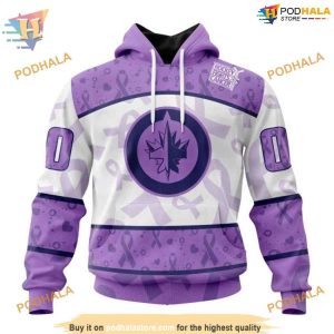 Custom Lavender Fight Cancer NHL Winnipeg Jets Hoodie 3D Shirt 1