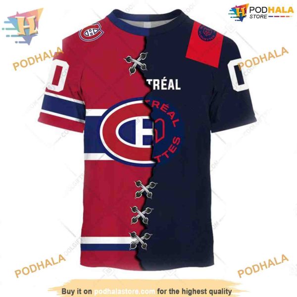 Custom Mix CFL Montreal Alouettes Jersey Style NHL Montreal Canadiens Hoodie 3D