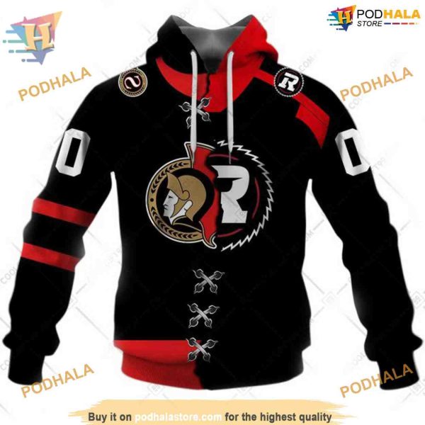 Custom Mix CFL Ottawa Redblacks Jersey Style NHL Ottawa Senators Hoodie 3D