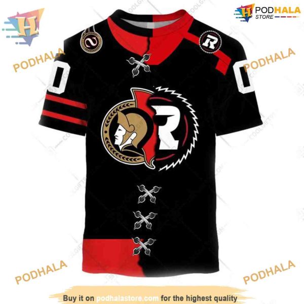 Custom Mix CFL Ottawa Redblacks Jersey Style NHL Ottawa Senators Hoodie 3D