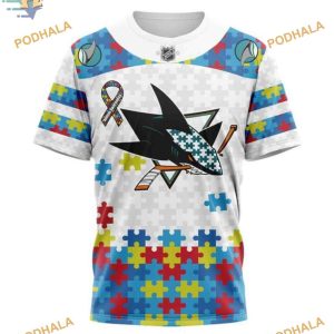Custom NHL San Jose Sharks Hoodie 3D Autism Awareness Shirt 3