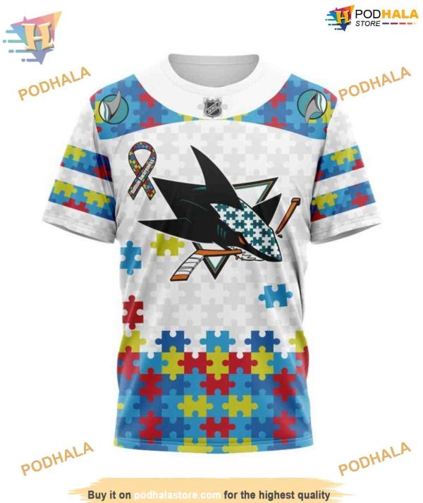 Custom NHL San Jose Sharks Hoodie 3D, Autism Awareness Shirt