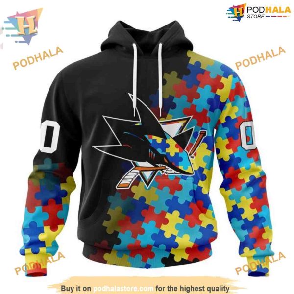 Custom NHL San Jose Sharks Hoodie 3D, Black Autism Awareness Design Shirt
