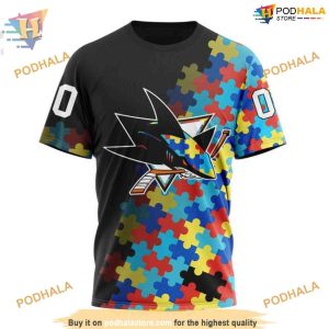 Custom NHL San Jose Sharks Hoodie 3D Black Autism Awareness Design Shirt 3