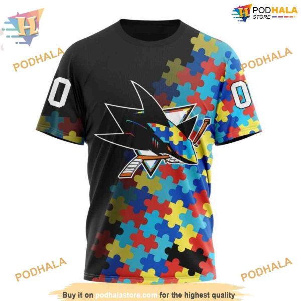 Custom NHL San Jose Sharks Hoodie 3D, Black Autism Awareness Design Shirt