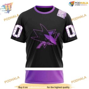 Custom NHL San Jose Sharks Hoodie 3D Black Hockey Fights Cancer Kits Shirt 3