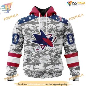 Custom NHL San Jose Sharks Hoodie 3D, Camo Design For Veterans Day Shirt