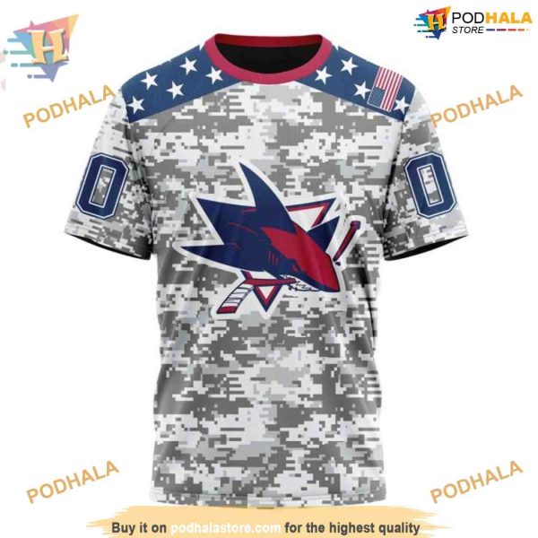 Custom NHL San Jose Sharks Hoodie 3D, Camo Design For Veterans Day Shirt
