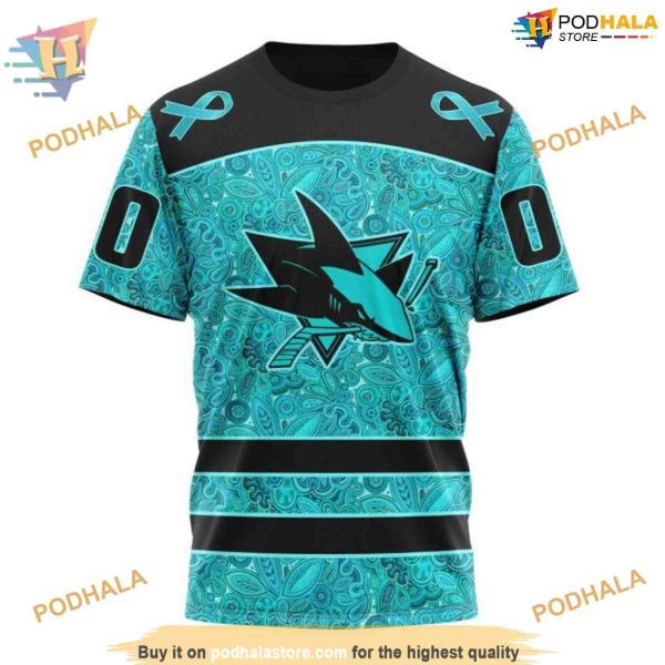 Custom NHL San Jose Sharks Hoodie 3D, Design Fight Ovarian Cancer Shirt