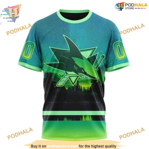 Custom NHL San Jose Sharks Hoodie 3D, Design With Northern Light Full Printed Shirt