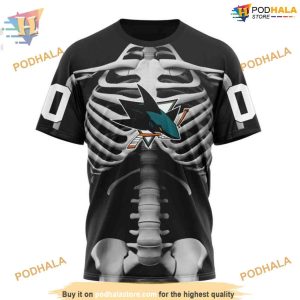 Custom NHL San Jose Sharks Hoodie 3D Skeleton Costume For Halloween Shirt 3