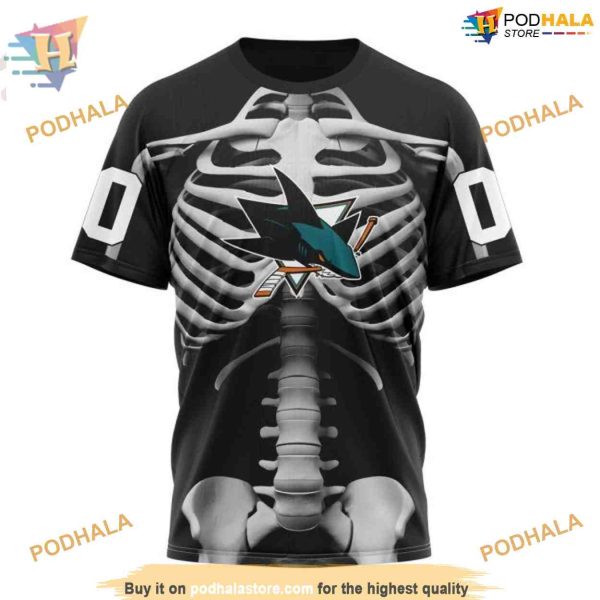 Custom NHL San Jose Sharks Hoodie 3D, Skeleton Costume For Halloween Shirt