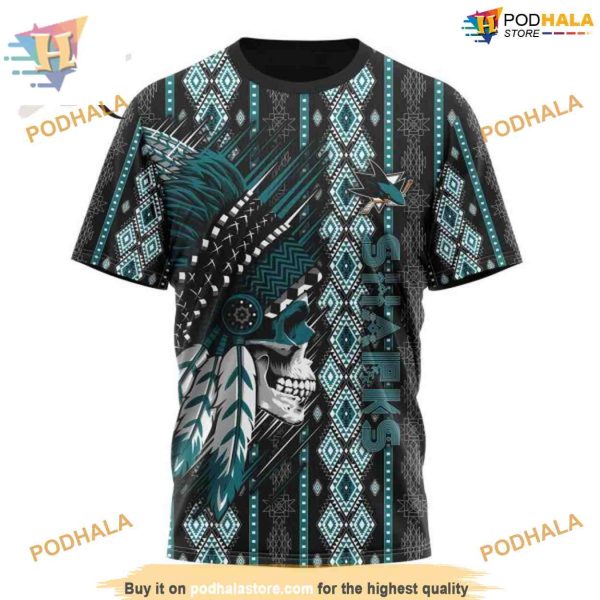 Custom NHL San Jose Sharks Hoodie 3D, Skull Native Design Shirt