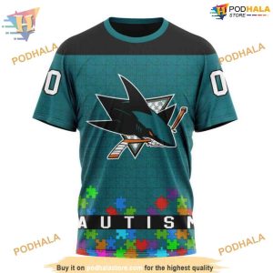 Custom NHL San Jose Sharks Hoodie 3D Unisex Hockey Fights Against Autism Shirt 3