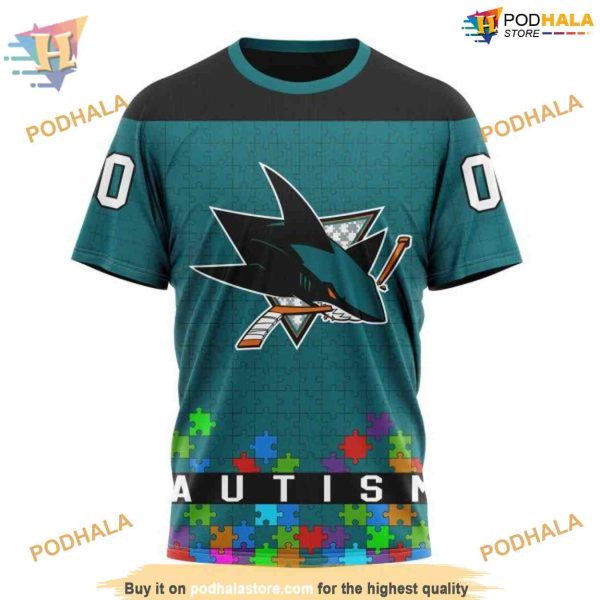 Custom NHL San Jose Sharks Hoodie 3D, Unisex Hockey Fights Against Autism Shirt