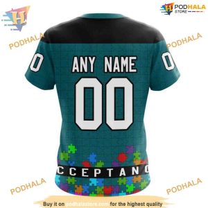 Custom NHL San Jose Sharks Hoodie 3D Unisex Hockey Fights Against Autism Shirt 4