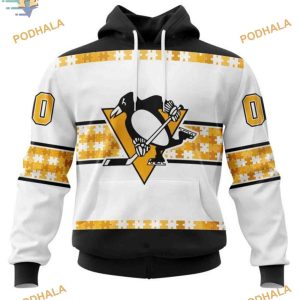 Custom Name And Number Autism Awareness NHL Pittsburgh Penguins Hoodie 3D 1