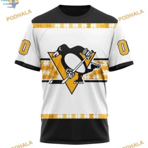 Custom Name And Number Autism Awareness NHL Pittsburgh Penguins Hoodie 3D 3