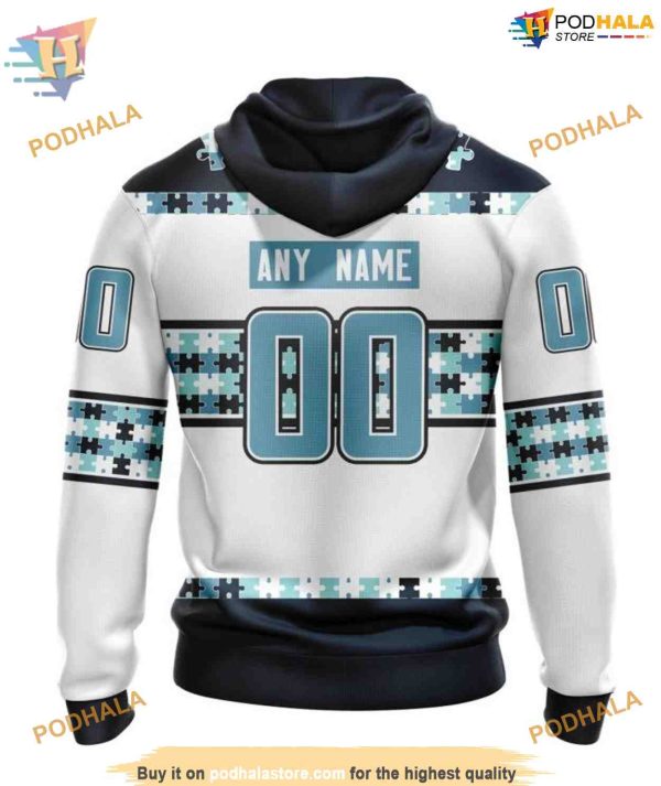 Custom Name And Number Autism Awareness NHL Seattle Kraken Hoodie 3D