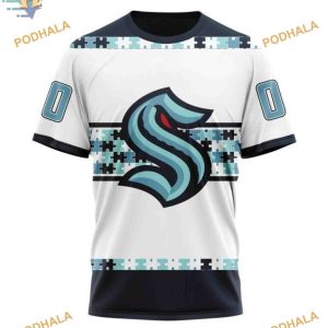 Custom Name And Number Autism Awareness NHL Seattle Kraken Hoodie 3D 3