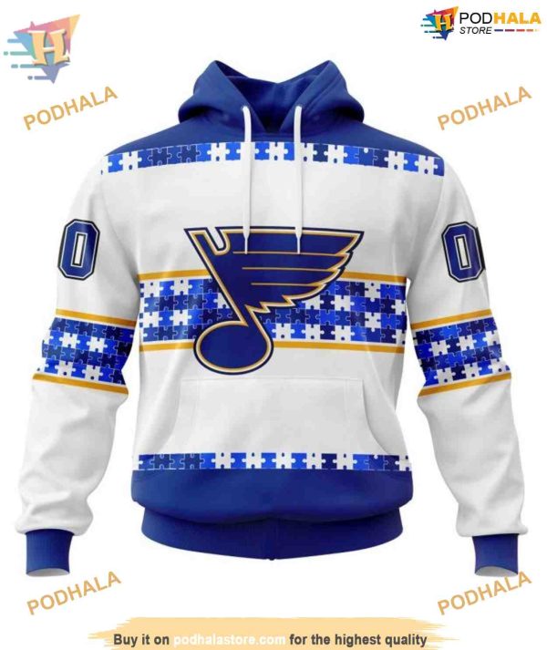 Custom Name And Number Autism Awareness NHL St. Louis Blues Hoodie 3D