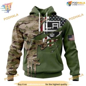Custom Name And Number Camo Skull Design NHL Los Angeles Kings Hoodie 3D 1