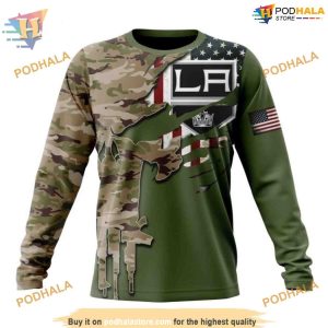 Custom Name And Number Camo Skull Design NHL Los Angeles Kings Hoodie 3D 3