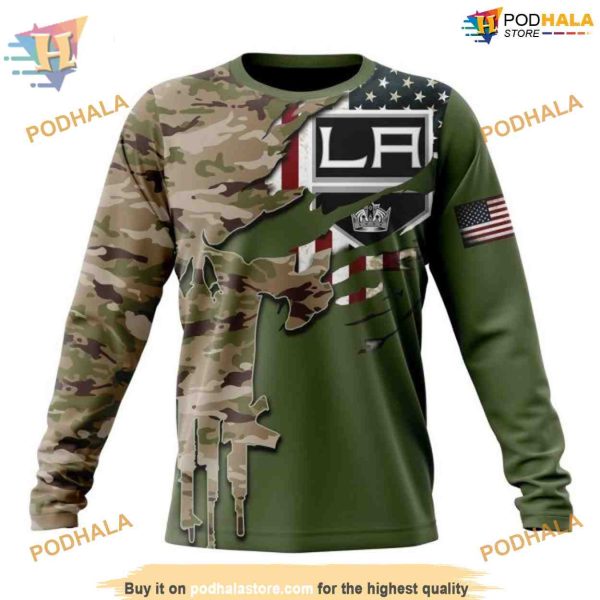 Custom Name And Number Camo Skull Design NHL Los Angeles Kings Hoodie 3D