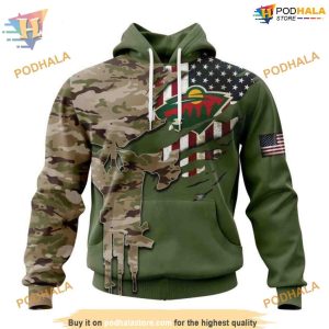 Custom Name And Number Camo Skull Design NHL Minnesota Wild Hoodie 3D 1
