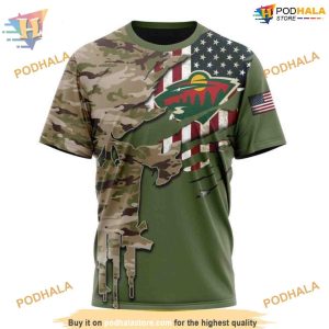 Custom Name And Number Camo Skull Design NHL Minnesota Wild Hoodie 3D 3