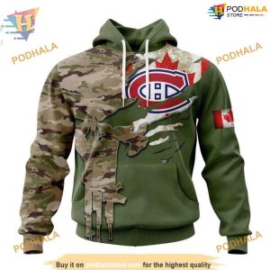 Custom Name And Number Camo Skull Design NHL Montreal Canadiens Hoodie 3D 1