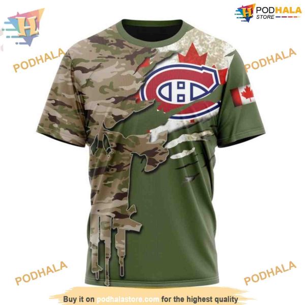 Custom Name And Number Camo Skull Design NHL Montreal Canadiens Hoodie 3D