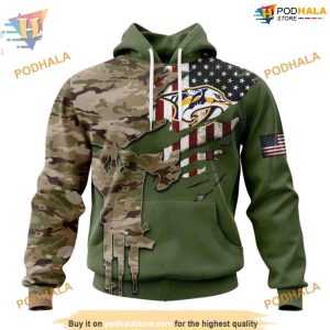 Custom Name And Number Camo Skull Design NHL Nashville Predators Hoodie 3D 1