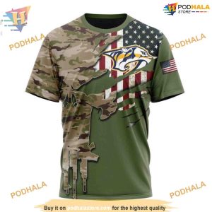 Custom Name And Number Camo Skull Design NHL Nashville Predators Hoodie 3D 3